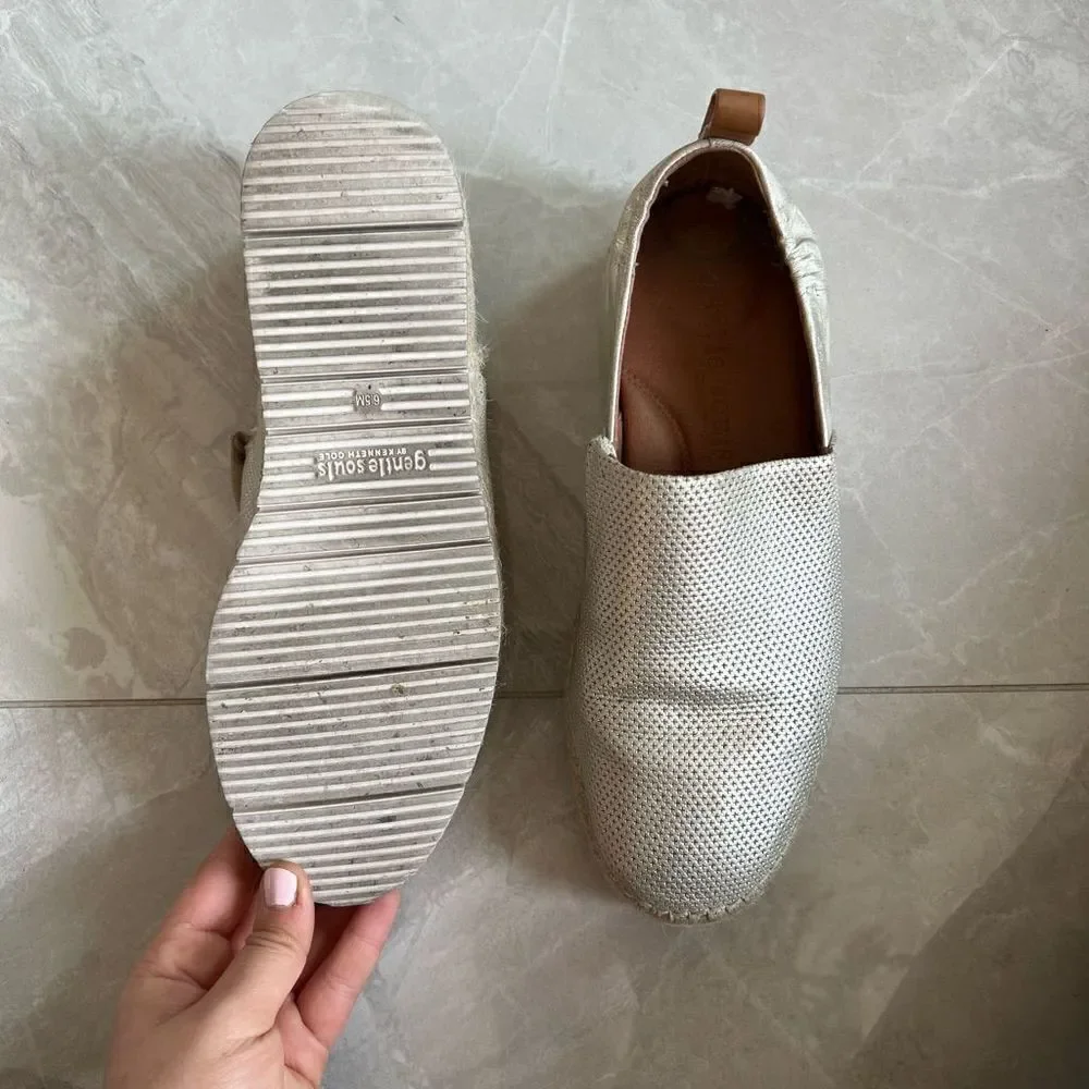 Gentle Souls by Kenneth Cole Gold Metallic Leather Espadrilles Flats Size 6.5